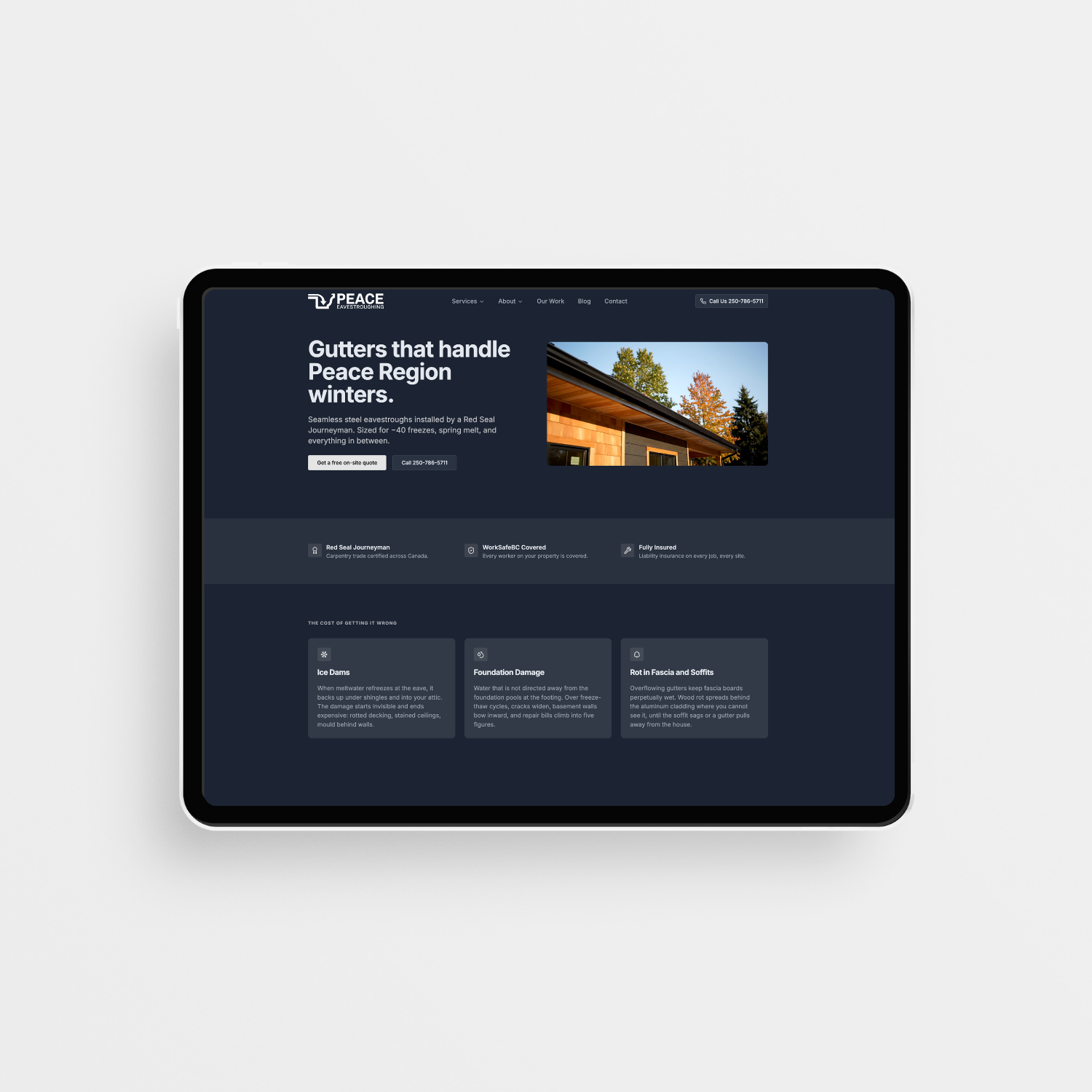 Peace Eavestroughing website preview